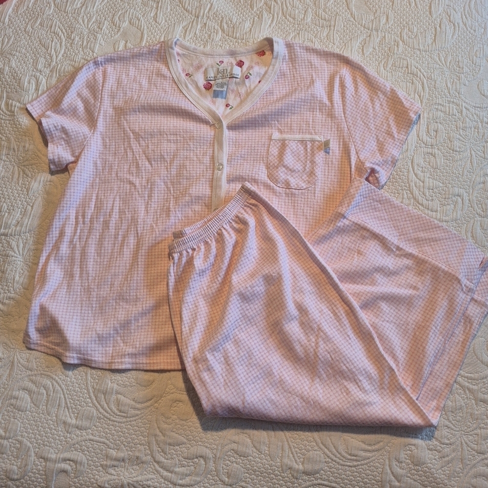 Karen Neuburger women's size XL pink & white gingham cropped bottom NWOT